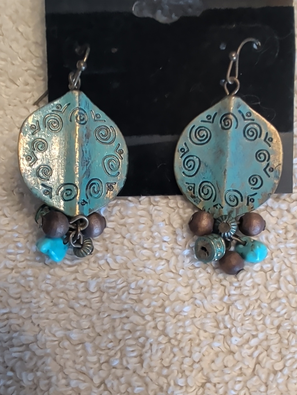 Turquoise Patina Swirl Dangle Earrings - Women Jewelry